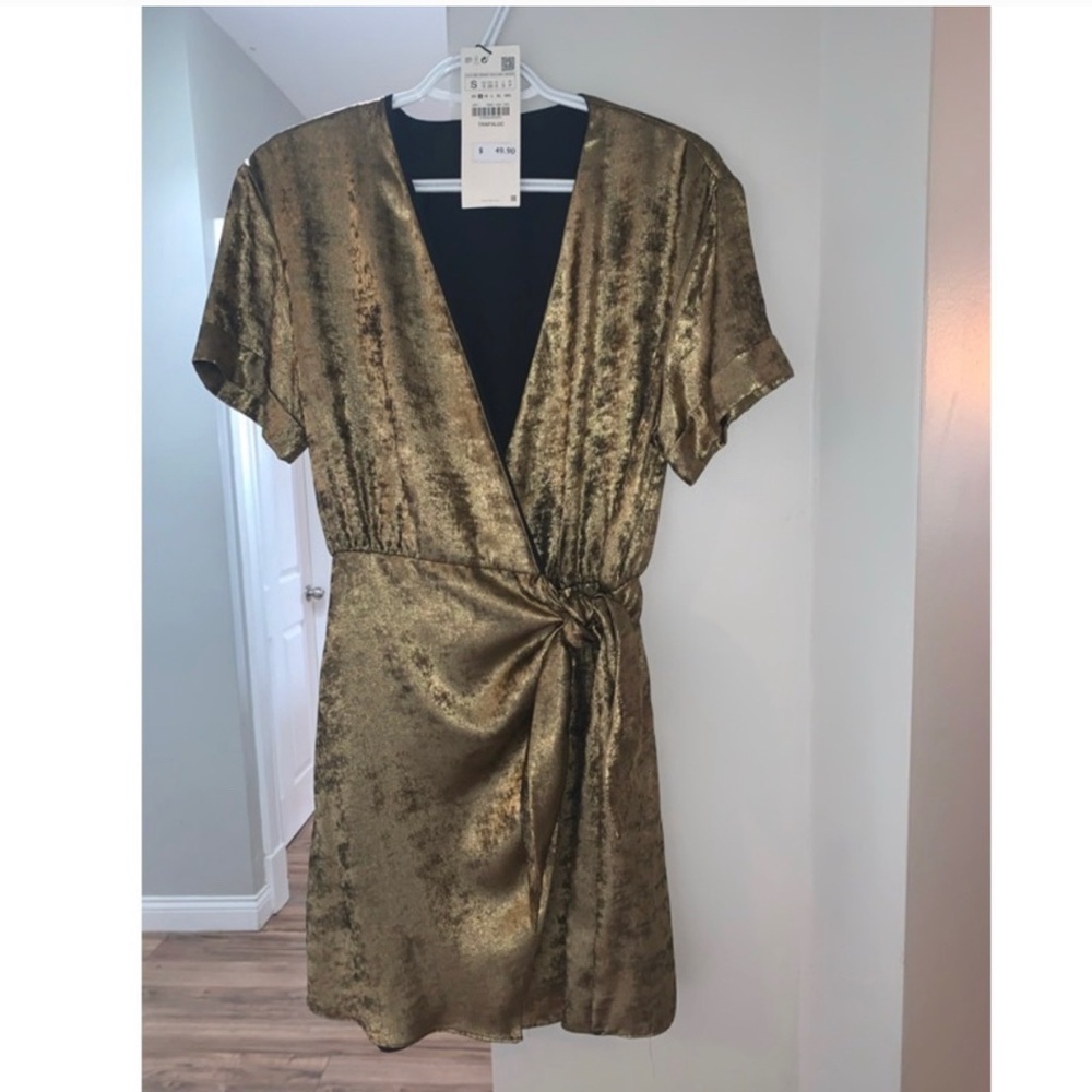 ZARA gold classic wrap dress